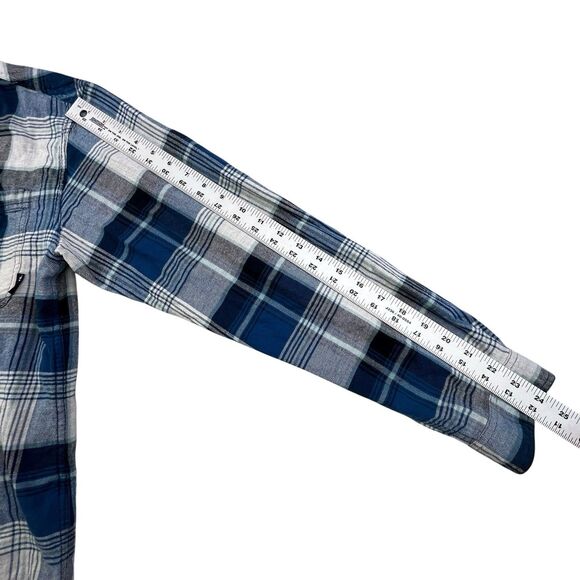 Simms Flannel Shirt Mens Medium Blue Gray Plaid Fishing Outdoor Camping - Picture 12 of 12